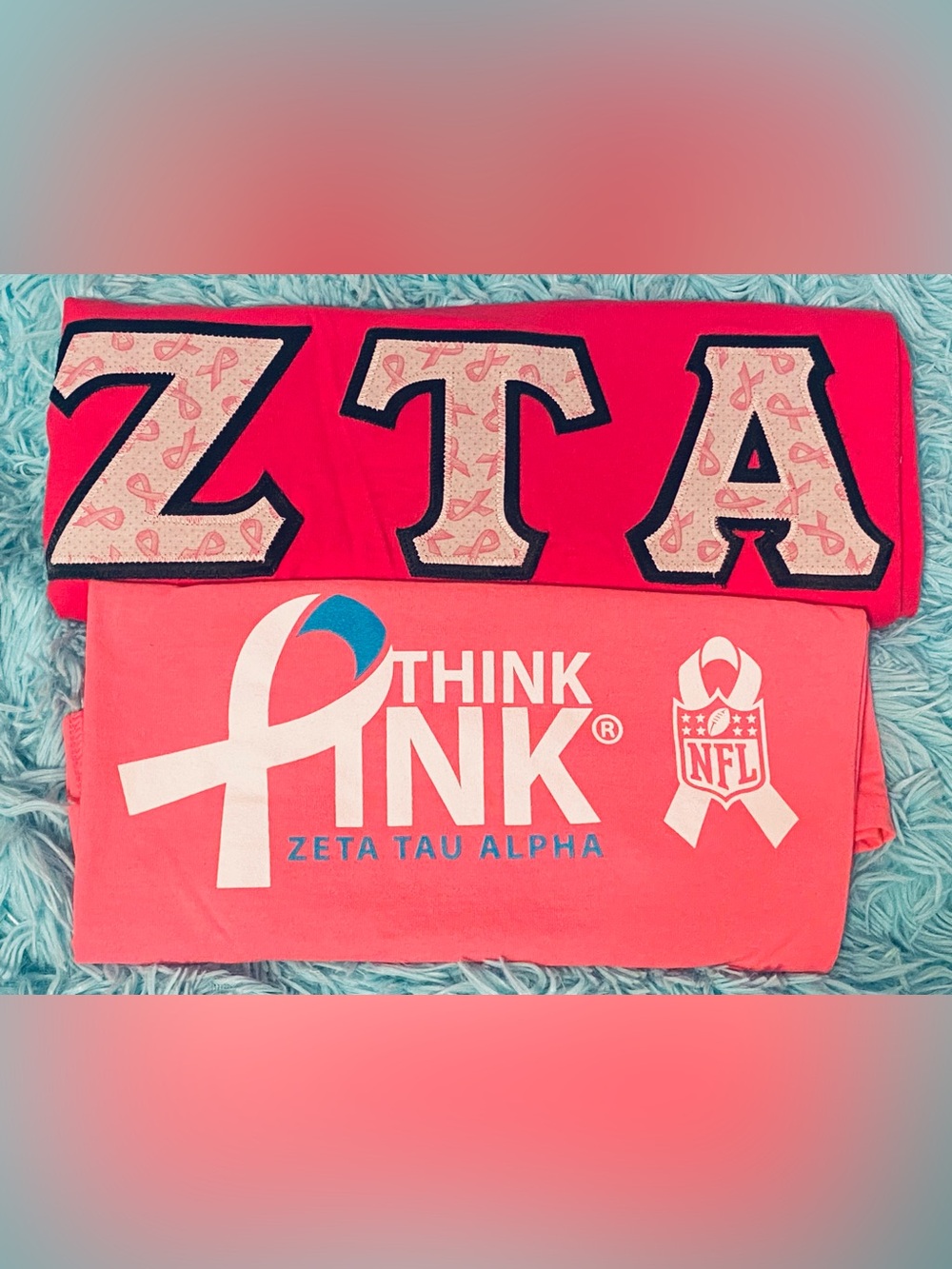 Zeta Tau Alpha Sorority T-Shirt Bundle Letter Shirt and 'Think Pink' Shirt